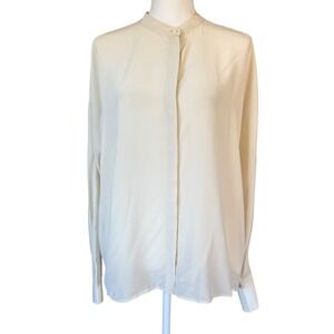 Club Monaco Silk Band Collar Quiet Luxury Button Front Blouse Top Cream XL NWT